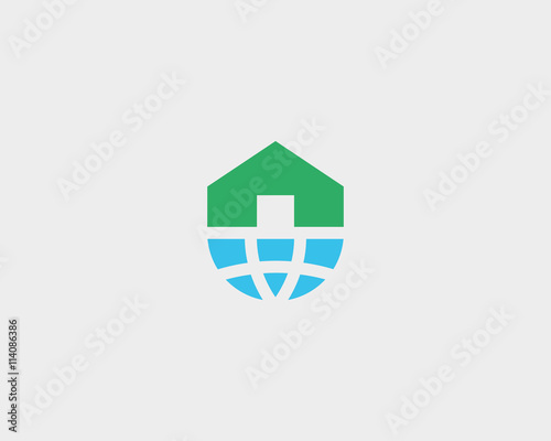 Abstract house globe logo design template. Earth real estate planet symbol. Universal global realty eco vector icon