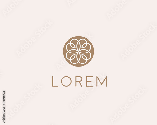 Premium pattern lined flower symbol. Abstract floral vector logo.