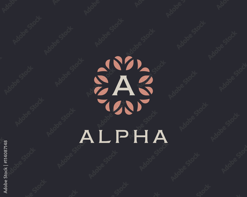 Premium monogram letter A initials logo. Universal symbol icon vector design. Luxury abc leaf logotype.