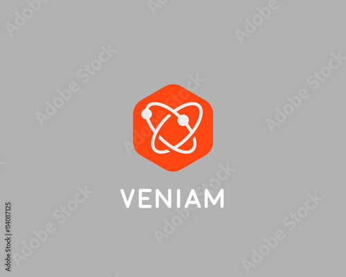 Abstract biotechnology molecule atom dna logo design template. Medicine, science, technology, laboratory, logotype vector icon.