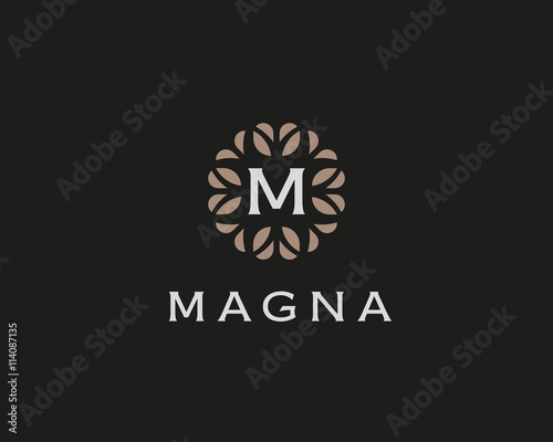 Fototapeta Naklejka Na Ścianę i Meble -  Premium monogram letter M initials logo. Universal symbol icon vector design. Luxury abc leaf logotype.