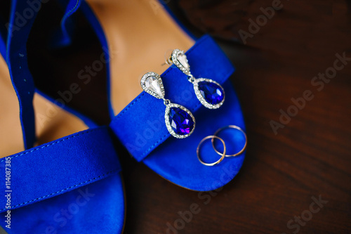 Blue earrings and bridesmaid shoes