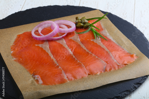 Sliced salmon