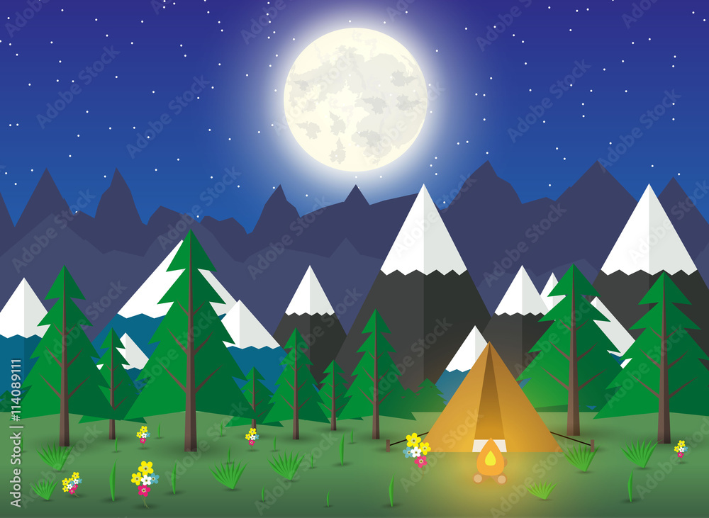 Summer Campsite with a campfire