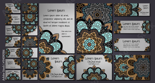 Vector visiting card set. Floral mandala pattern and ornaments. Oriental design Layout. Islam, Arabic, Indian, ottoman motifs. Front back page. © somber