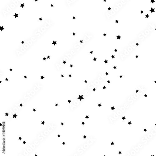 Vector Monochrome Seamless Pattern. Modern Texture. Repeating Abstract Background with Small Geometric Stars. Graphic Irregular Ornament. Ready Pattern Swatche Included in File © hanast