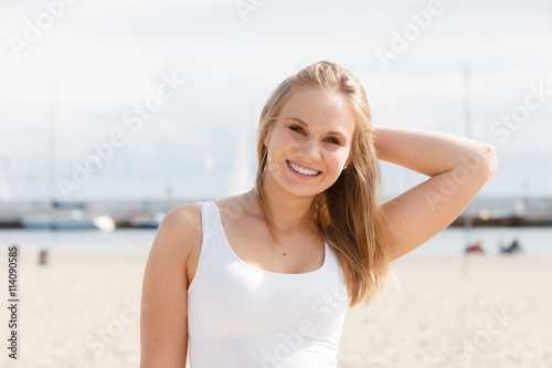 Portrait of beauty woman on marina