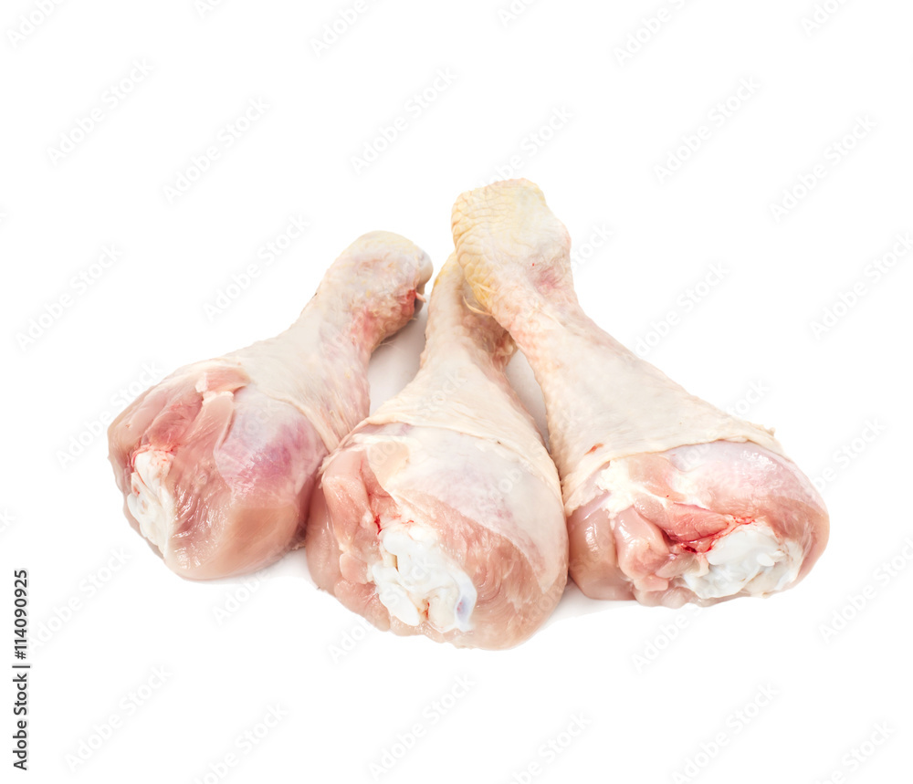 three chicken legs isolated on white