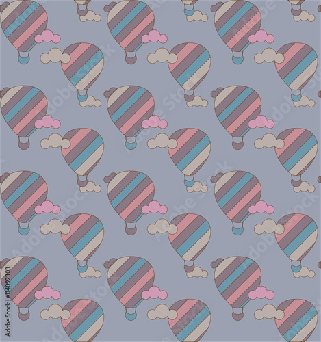 Vector illustration of colorful hot air balloons on the sky. Seamless pattern. 