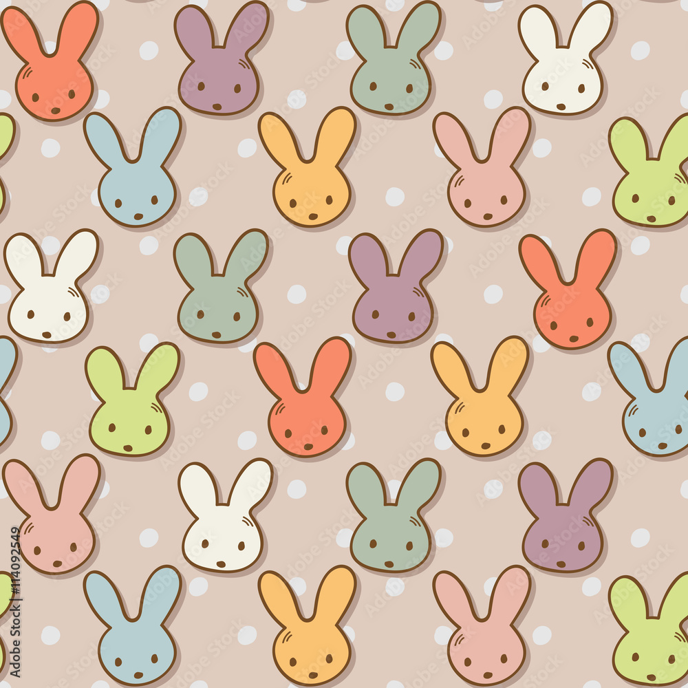 Seamless pattern with cute rabbits. Colorful bunny background for cards and textile