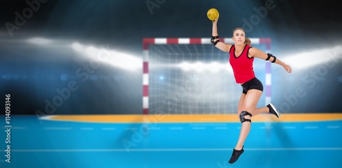 Female athlete with elbow pad throwing handball © vectorfusionart