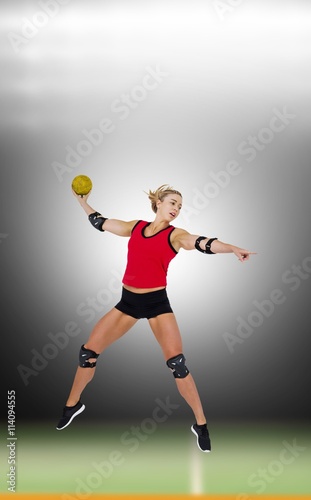Female athlete with elbow pad throwing handball  © vectorfusionart