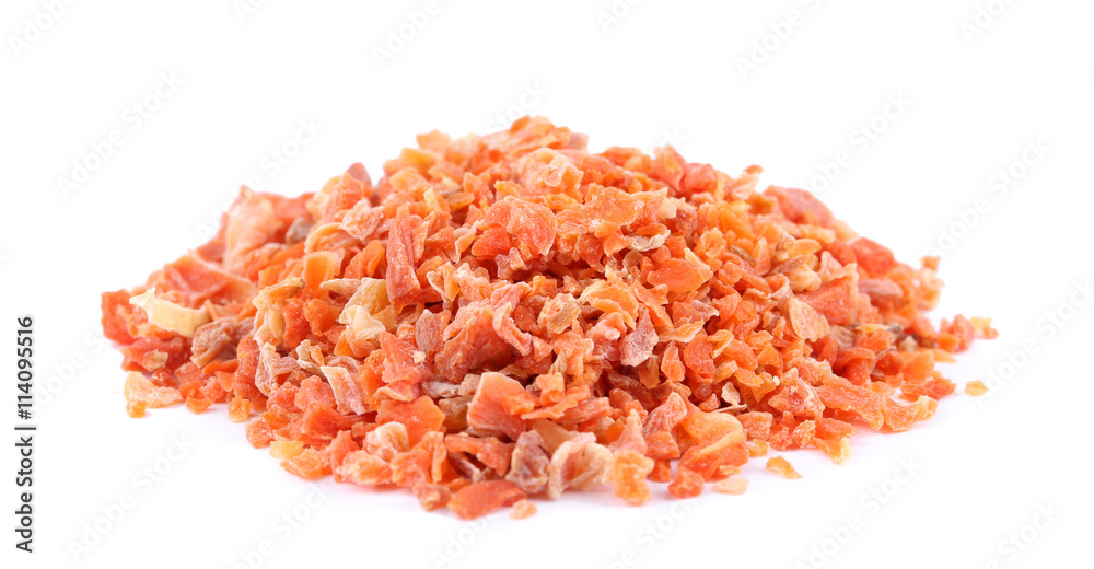 Dried chopped carrots isolated on white Dried chopped carrots isolated on white