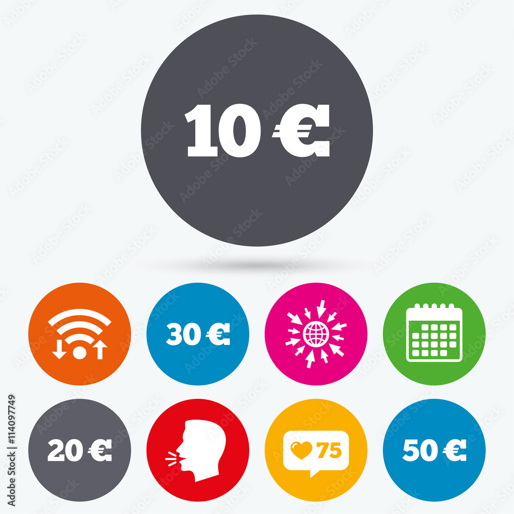 Money in Euro icons. Ten, twenty, fifty EUR. Money in Euro icons. Ten, twenty, fifty EUR.