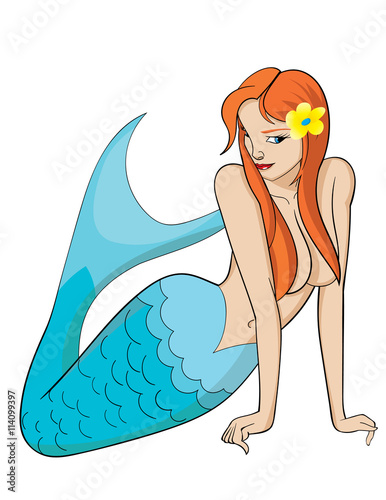 Blue mermaid sexy yellow flower