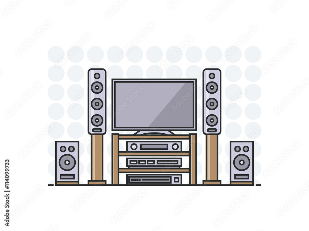 home cinema system in flat line stile. Isolated illustration home cinema system in flat line stile. Isolated illustration