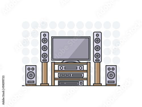 home cinema system in flat line stile. Isolated illustration