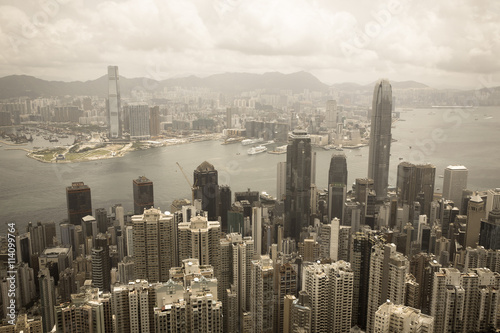 Photography Aerial view of Hongkong city from The Peak