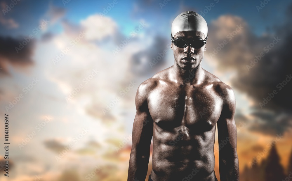 Composite image of swimmer ready to dive