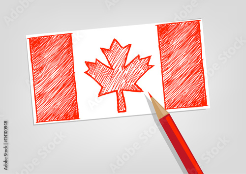 Canada Flag Sketch Style with Red Pencil Color. Editable Clip art.
 photo