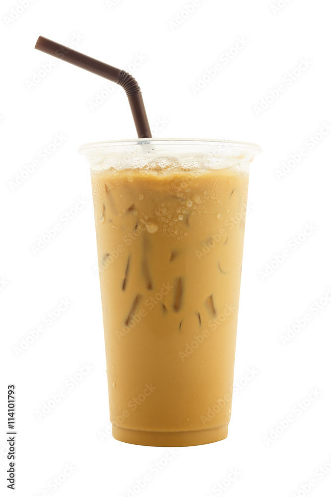 iced coffee in plastic cup isolated on white background iced coffee in plastic cup isolated on white background