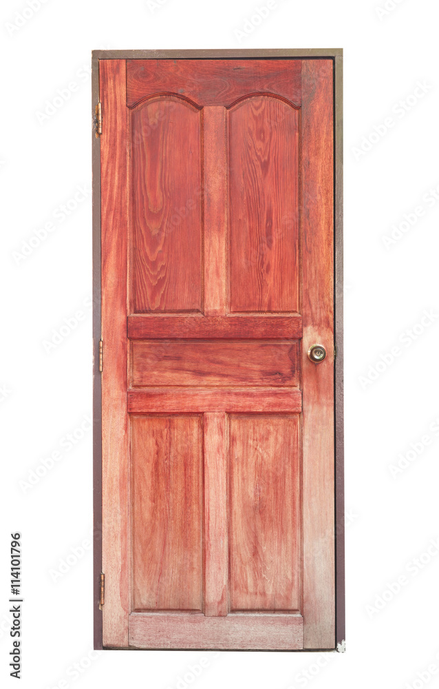 Old red wooden door isolated on white background Old red wooden door isolated on white background