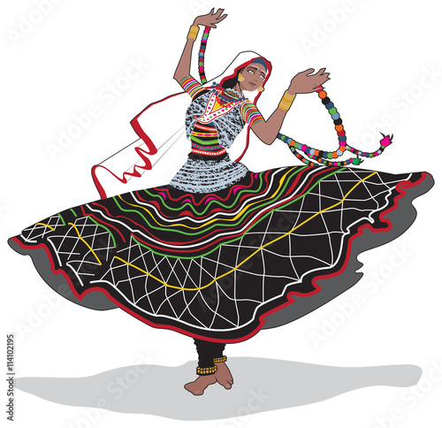 Colorful vector illustration of an Indian gypsy dancer from Rajasthan, India