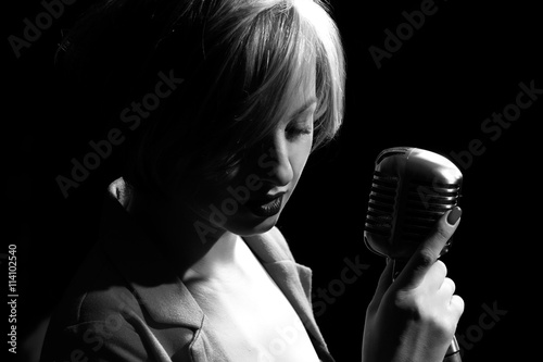 Photography Woman with retro microphone