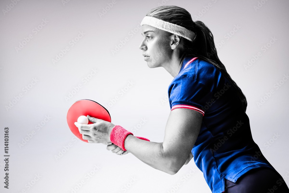 Composite image of female athlete playing ping pong Composite image of female athlete playing ping pong