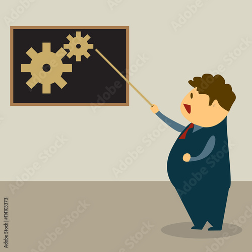 Man teaches how to work together, vector illustration, team work concept.