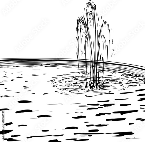 Outline of spraying water fountain in pool