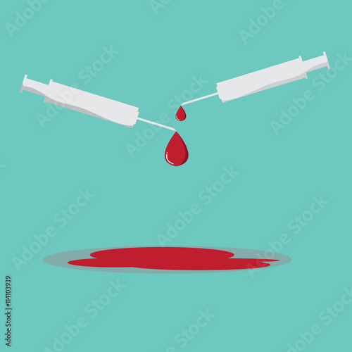 vector illustration of blood leaking from a syringe.