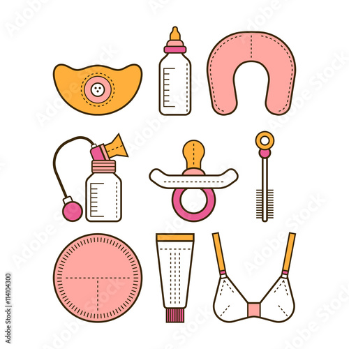 Breastfeeding. Colored flat icons. Motherhood. Vector