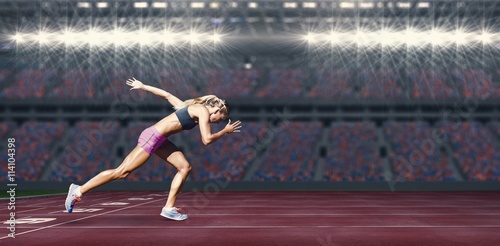 Composite image of sporty woman running  © vectorfusionart