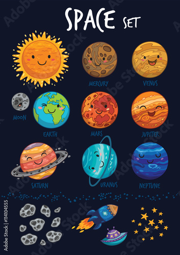 Space set. Collection of cute cartoon planet