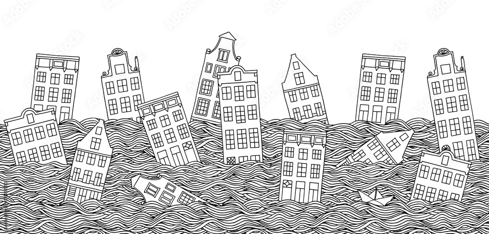 Seamless banner with drowning houses