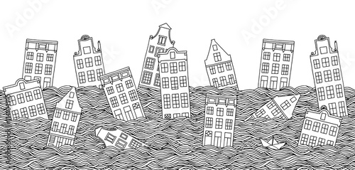 Seamless banner with drowning houses
