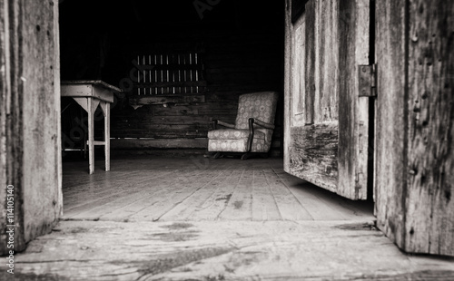 Lives Unfinished/Abandoned room from the low perspective of the threshold of the door.