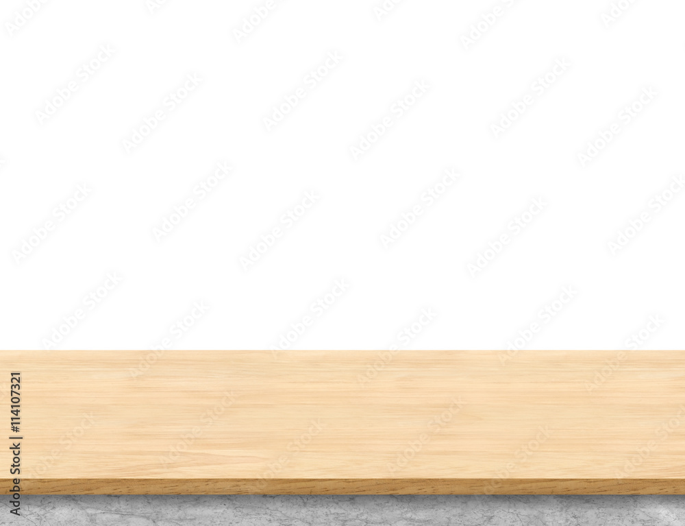 Empty light wood table top isolate on white background, Leave sp Empty light wood table top isolate on white background, Leave sp