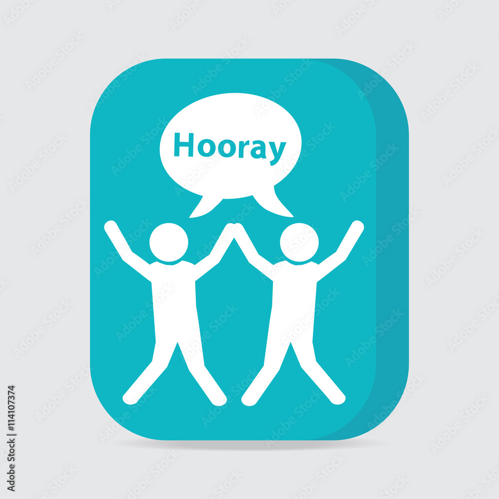 People with hands up and happy motion button People with hands up and happy motion button