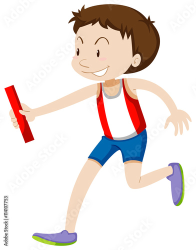 Runner running relay on white