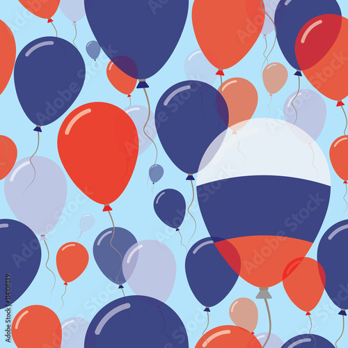 Russian Federation National Day Flat Seamless Pattern. Flying Celebration Balloons in Colors of Russian Flag. Happy Independence Day Background with Flags and Balloons.