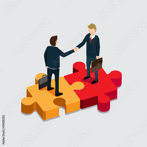 business man success with handshake. isometric concept