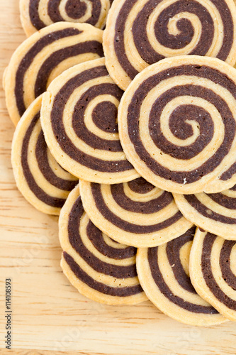 Pile of pinwheel chocolate cookie - Close up shot