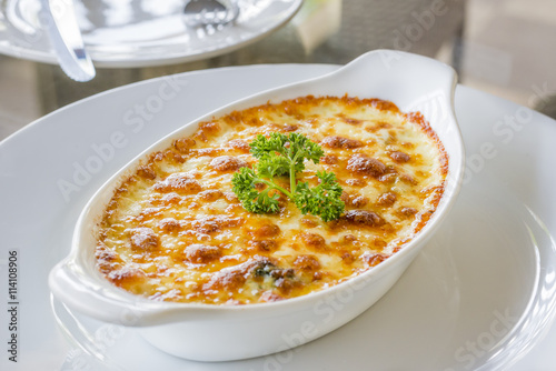 Baked Spinach with cheese delicious  Italian food cuisine photo