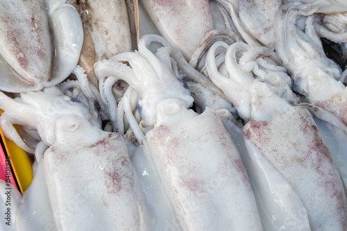 Pile of raw squid at a market