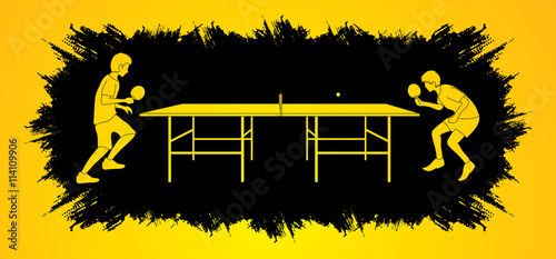Ping pong 2 player designed on grunge frame background graphic vector.
