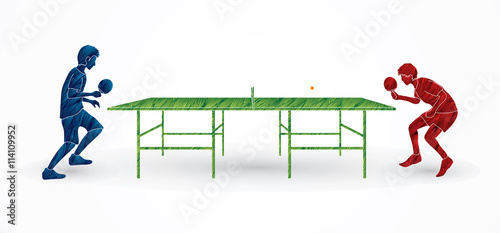 Ping pong 2 player designed using colorful grunge brush graphic vector.