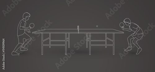 Ping pong 2 player outline graphic vector.