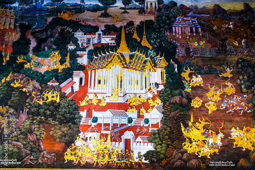 Bangkok, Thailand - Circa December, 2014: Ramayana painting from